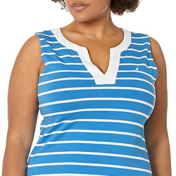 Nautica Women's Breton Stripes Sleeveless V-Neck Cotton Small in Reef Blue - Picture 1 of 4